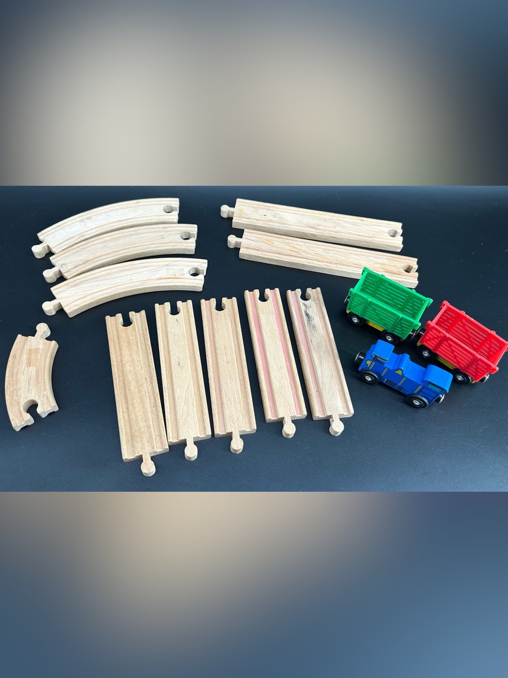 Melissa and Doug wooden train track and extra trains 14 pcs